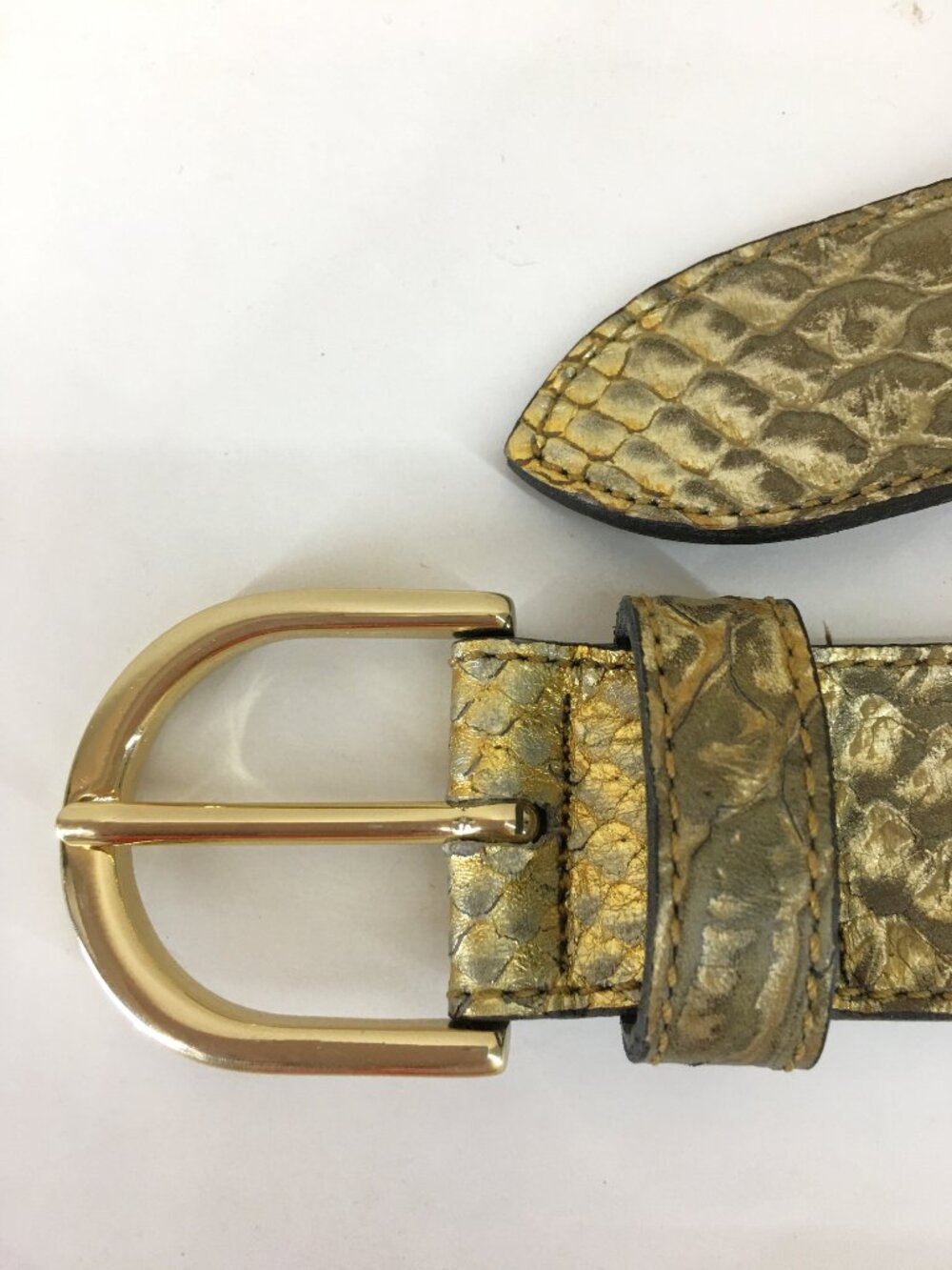 𝐁𝐄𝐑𝐆𝐄 Metallic Snakeskin Italian Leather Belt - NEW (w/o tags) circa 2000's - Picture 4 of 10